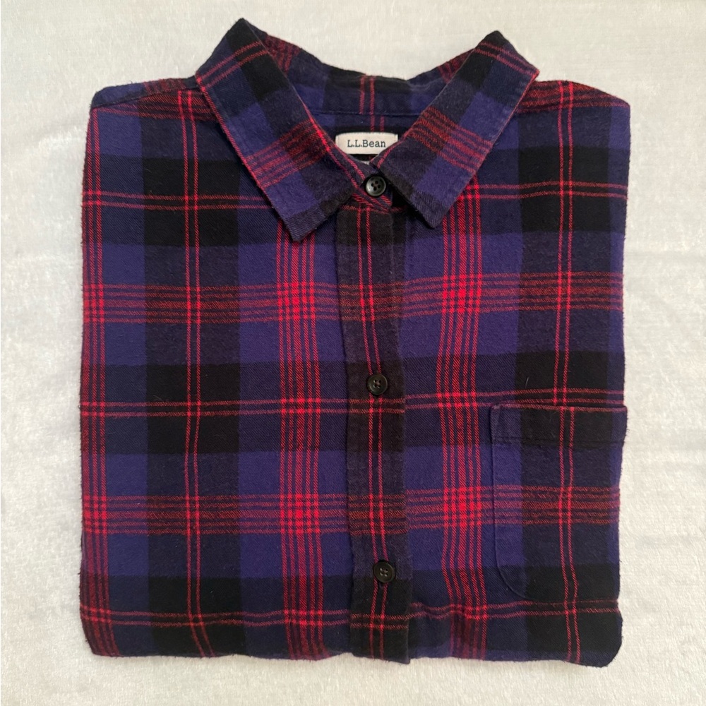 L.L. Bean Women’s Purple and Red Checkered Flannel Shirt, L